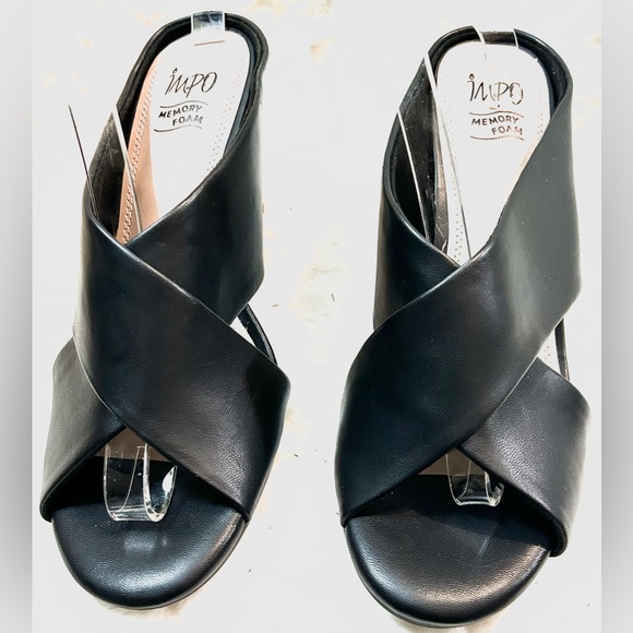 IMPO Memory Foam Black Faux Leather Unique Design Wedge Heel women’s size 9.5M - Picture 3 of 13